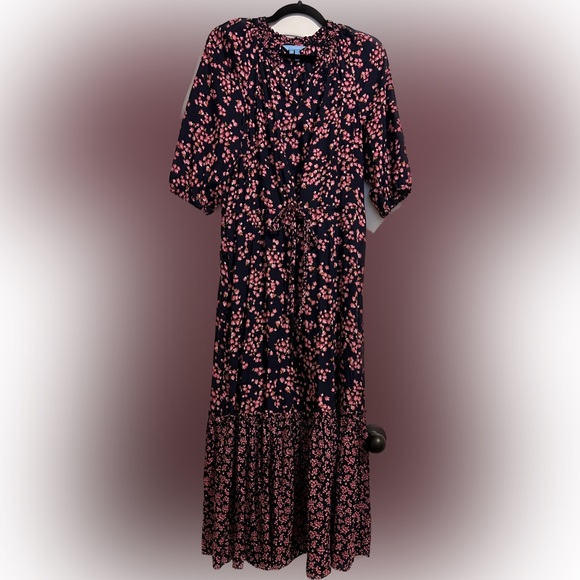 Draper James Martina Popover Dress in Navy Cherry Blossom Size M - Picture 2 of 11